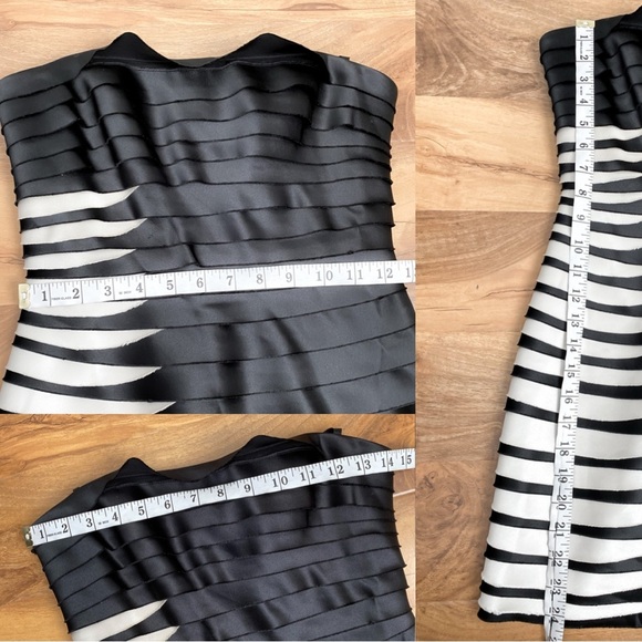 BCBGMaxAzria Black Ivory Mini Cocktail Party Shutter Pleated Dress Satin Tiered - Picture 11 of 11